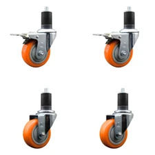 3.5 Inch Orange Poly Swivel 1-5/8 Inch Expanding Stem Caster Set 2 Brakes