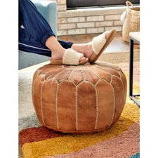 Boho Unstuffed Brown Pouf Handmade New Moroccan Leather Home Decore