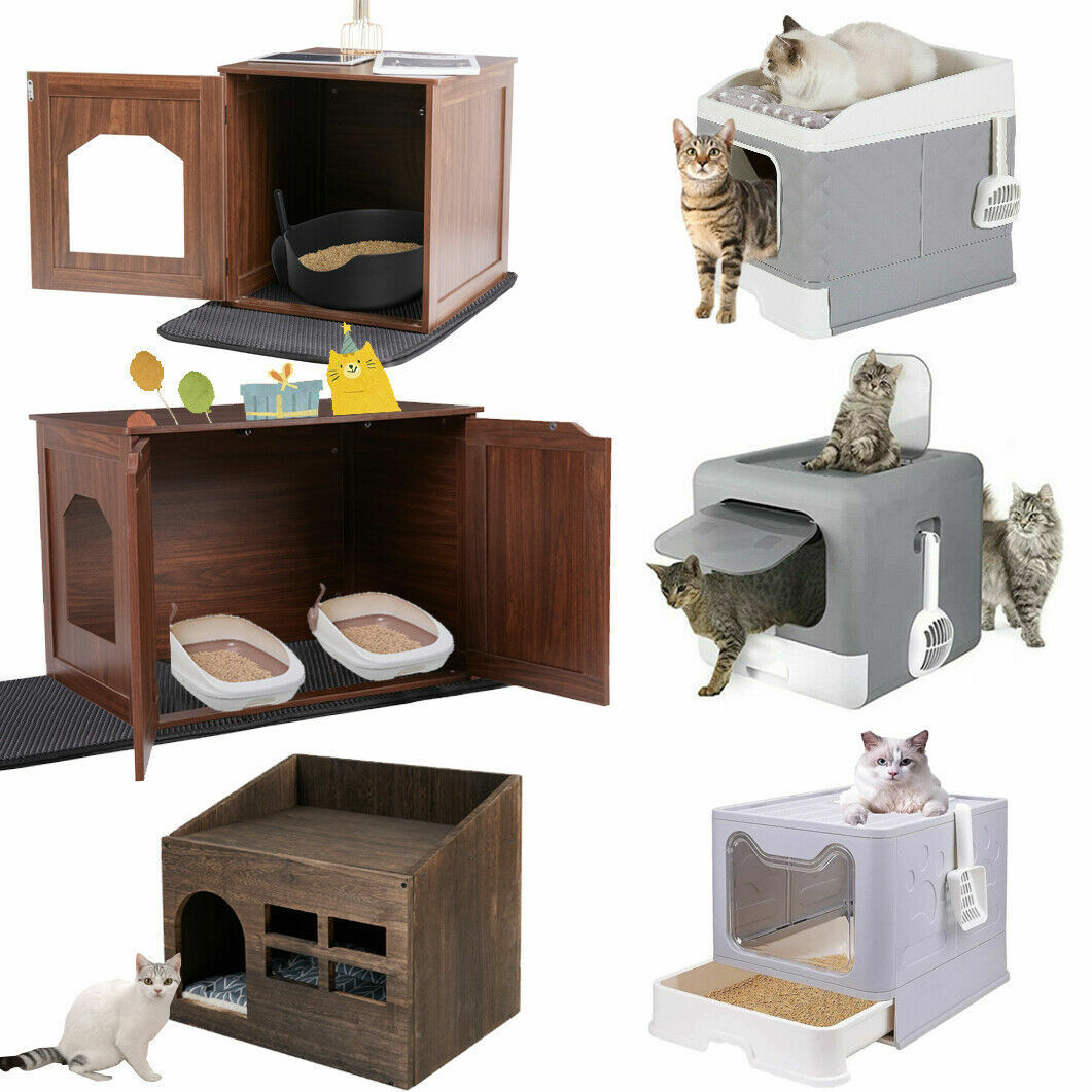 Enclosed Hooded Cat Litter Box Kitty Toilet Tray Pet House Table