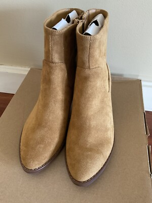 NIB Crew Factory Women Western Tan Suede Ankle Zip Boots Size