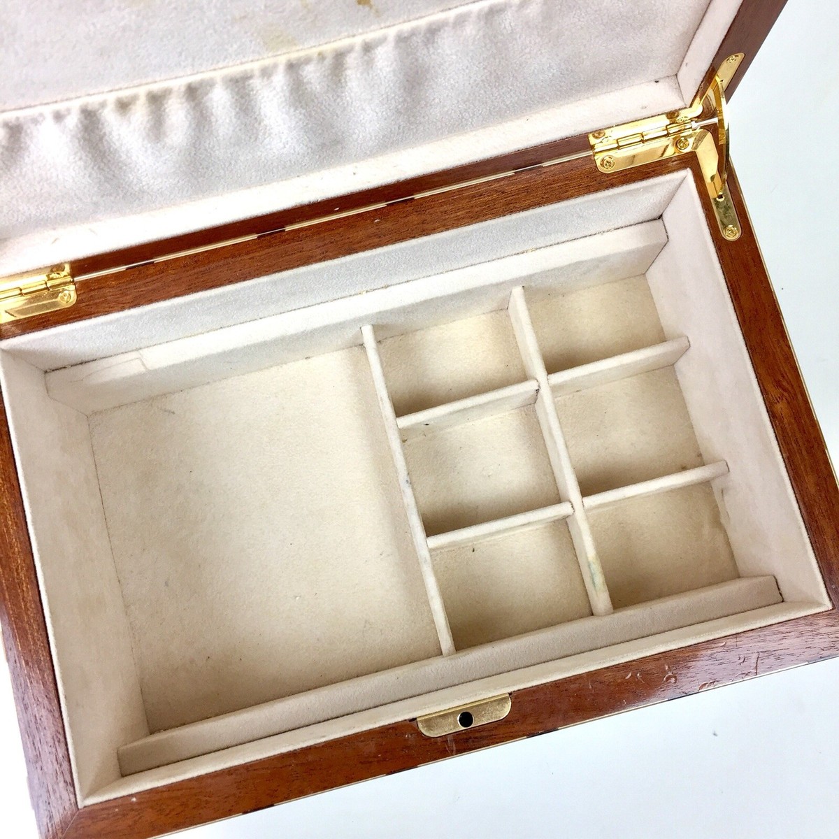 Ercolano Sofia Jewelry Box Large Inlayed Wood Checkered Grid Brown