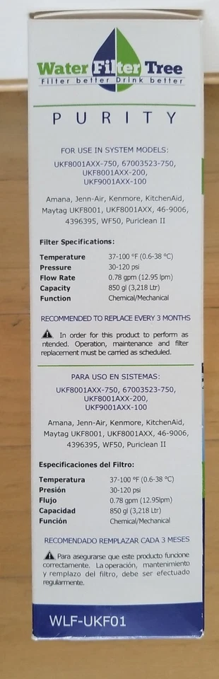 Filtro de agua Tree Purity Pro WLF-UKF01 refrigerador apto para Maytag UKF8001 Whirlpool Foto 4 de 4