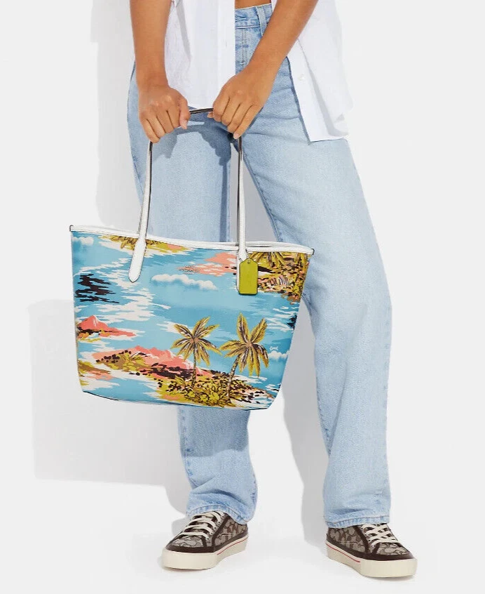 Borsa Borsa Coach City Firmata Tela Stampa Hawaiana Estate Grande Nuova con Etichette