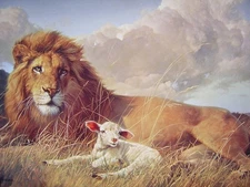 Lion and the Lamb Religious Christian VINTAGE PAINTING poster print Home Decor