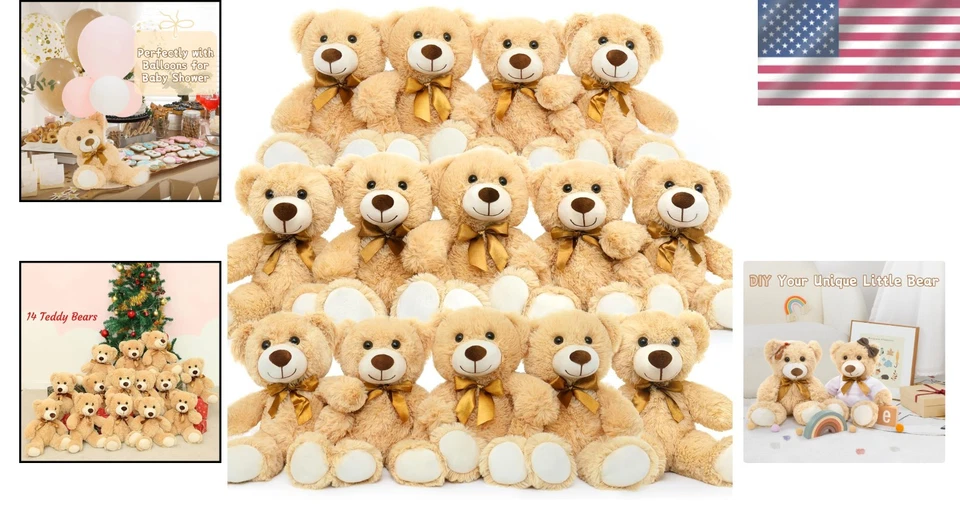 Juego de peluche de 14 piezas de osos de peluche - Ideal para baby showers y celebraciones Foto 2 de 4