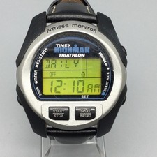 Timex Ironman Triathlon Mens Watch 42mm Digital Indiglo Leather Band New Battery