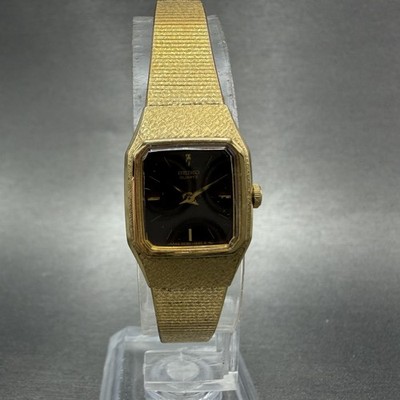 Seiko Watch Women 17mm Brown Dial Gold Tone Rectangle 2C20-5789 New Battery