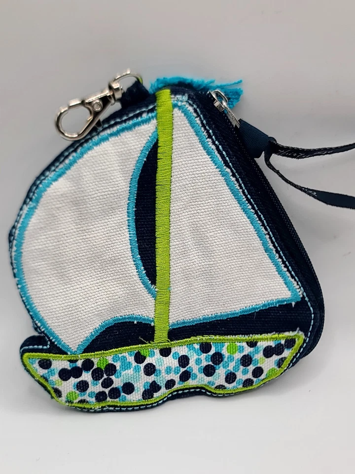 Thirty-One Velero Lona Cambio Monedero Bolsa Azul Verde Blanco con Abrazadera Foto 2 de 4