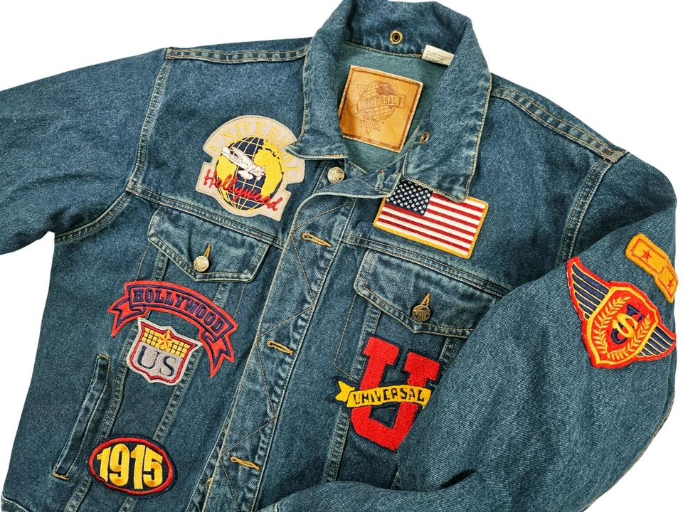 HOT VTG 90-х годов УНИСЕКС универсальный студии большой логотип нашитый 4 Pck джинсовая куртка джинсы M - Изображение 3 из 4