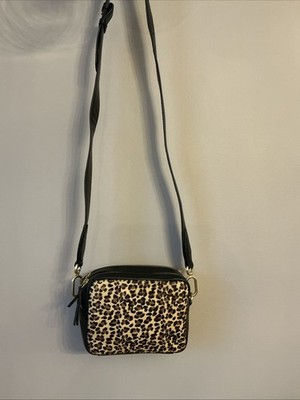 Kameratasche Umhängetasche schwarz Leder & Leopardenmuster von M&S
