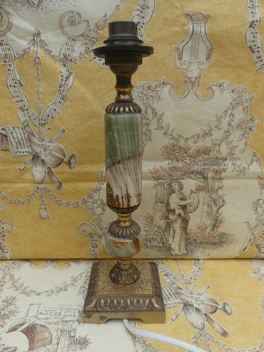 Ancienne Lampe 5 Feux Chandelier En Pierre Onyx Laiton/bronze 46 Cm Deco Salon Bureau