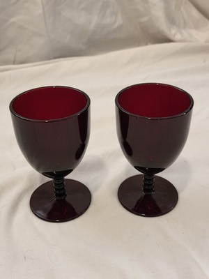 Anchor Hocking Monarch Royal Ruby Water Goblet Wine Glass 5 3/8'' Vintage Pair 2