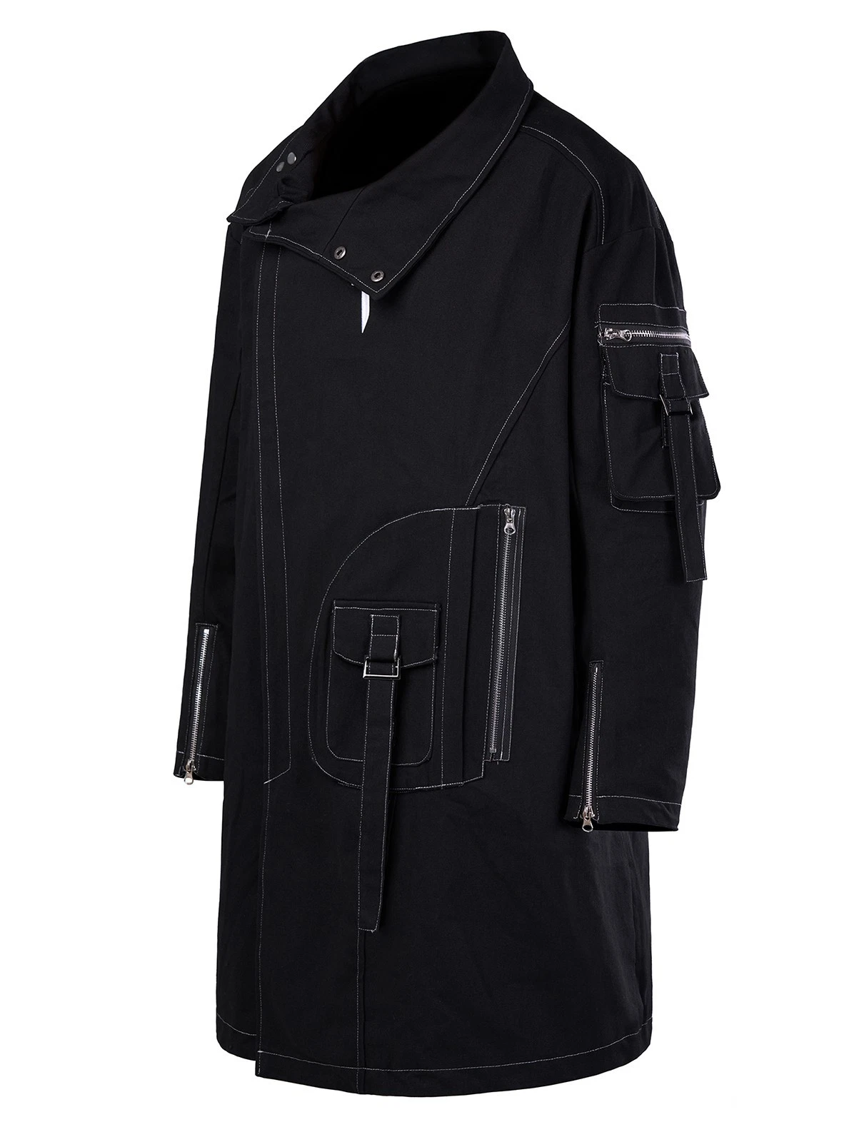 Niepce Men's Techwear Long Black Utility Jacket Cyberpunk Long Windbreaker - product detail image 5