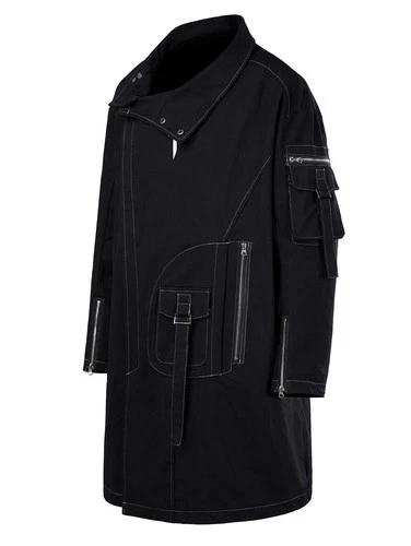 Niepce Men's Techwear Long Black Utility Jacket Cyberpunk Long Windbreaker image 5