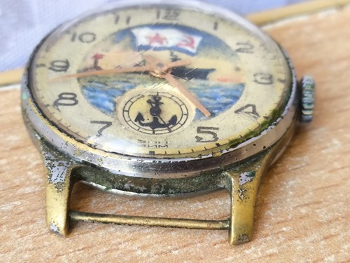 Vintage WATCH navy Mens Handmad Painting ship Landscape sea USSR СССР Soviet zim - Picture 9 of 21