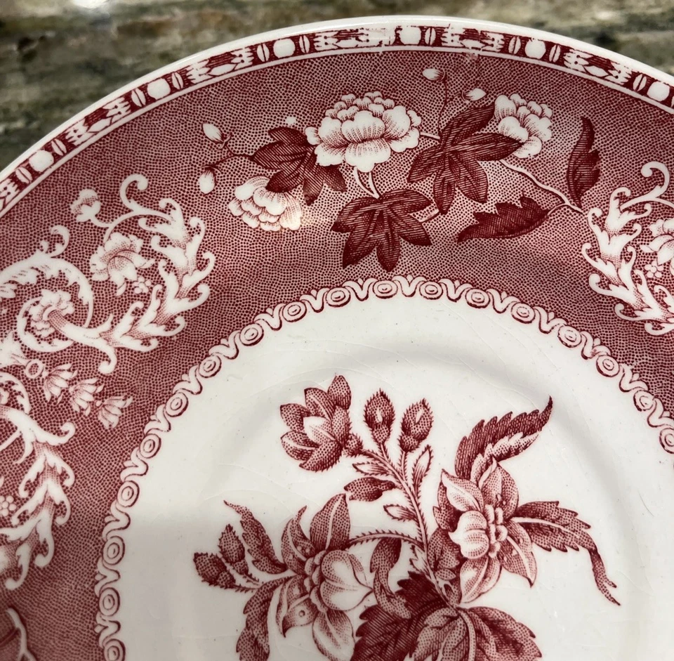 Spode's Camilla red side plates, 2, old backstamp w/ Copeland crown, England 7" - Image 4 of 4