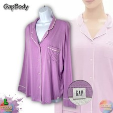 NWOT Gap GapBody Women's L Notched-Collar Pajamas Top ONLY G1045XCLMA, Orchid