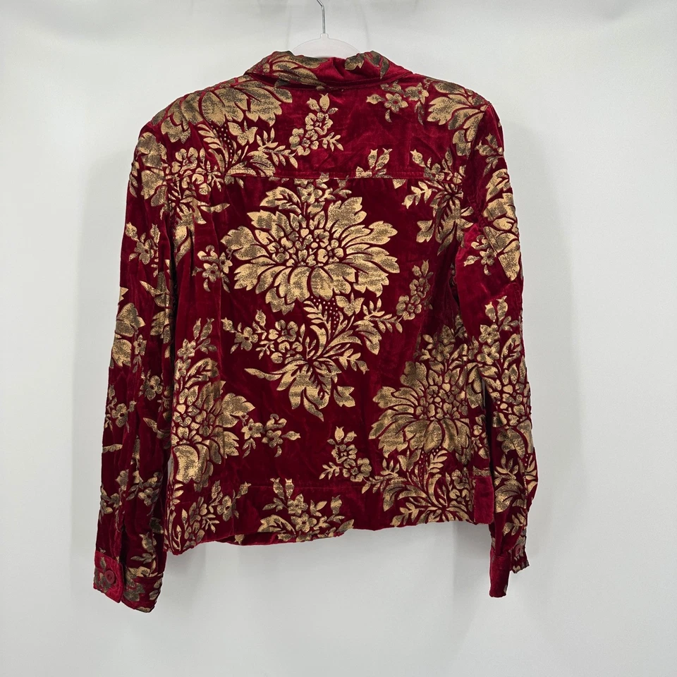 Chaqueta de terciopelo barroco para mujer talla M rojo dorado floral brocado vacaciones vintage glamour Foto 2 de 4