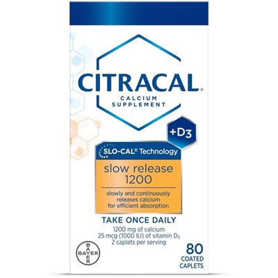 Citracal Calcium With Vitamin D3, Slow Release 1200mg, 80 Caplets