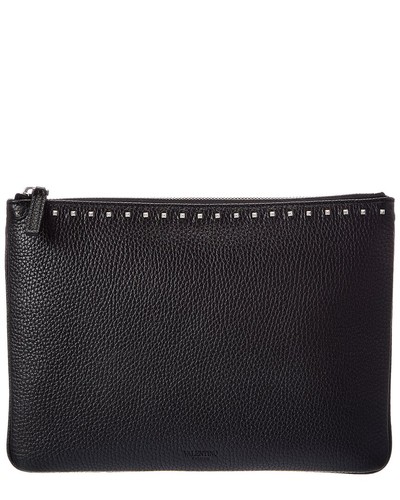 Valentino Rockstud Grainy Leather Pouch Men's Black