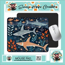 Mouse Pad Sharks Abstract Ocean Beach Sea Anti Slip Back Easy Clean Sublimated