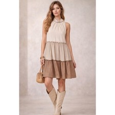 One One Six Dress Womens M Neutral Tiered Boho Cottagecore Whimsical Coquette