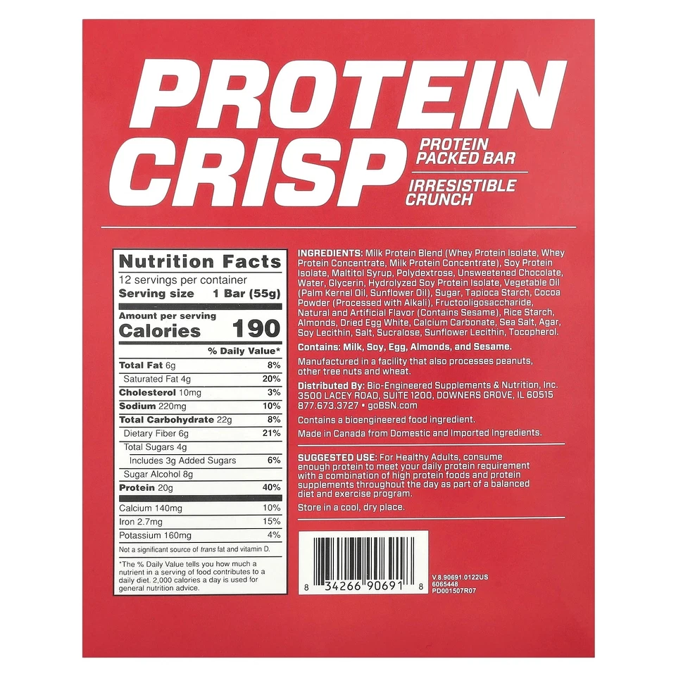 BSN Protein Crisp Bar Chocolate Crunch 12 Barras (Pack de 3) Foto 3 de 4