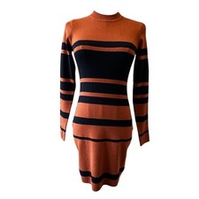 CUPSHE Women's Black Brown Striped Bodycon Mini Sweater Dress Size XS