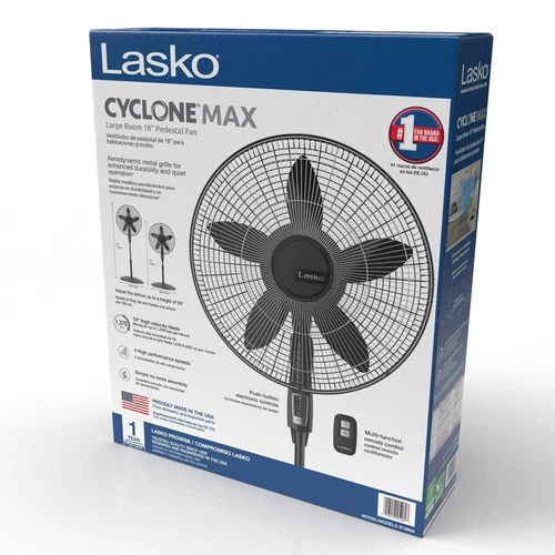 18" 4-Speed 23 ft/s High-Velocity Remote Controlled Pedestal Fan, Black, S18605 - Picture 2 of 15