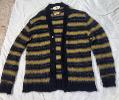 MARNI Brushed Mohair Stripe Cardigan 50 L Fuzzy Grunge Kurt Cobain Knitwear