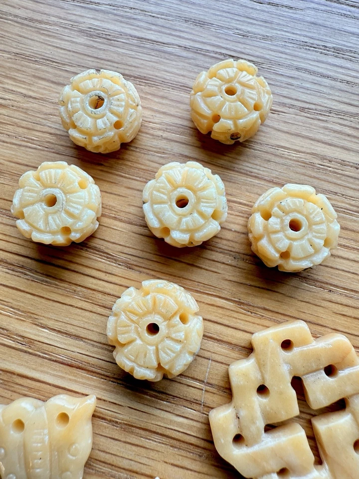 Lote de colgantes de cuentas de jade nefrita amarilla tallada china vintage Foto 4 de 4