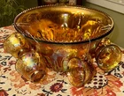 Vintage Indiana Glass Iridescent Marigold Punch Bowl & 4 Cups NO RESERVE!