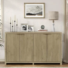 Fluted Buffet Cabinet, 55in Sideboard with Adjustable Shelves and 4 Doors,Sto...
