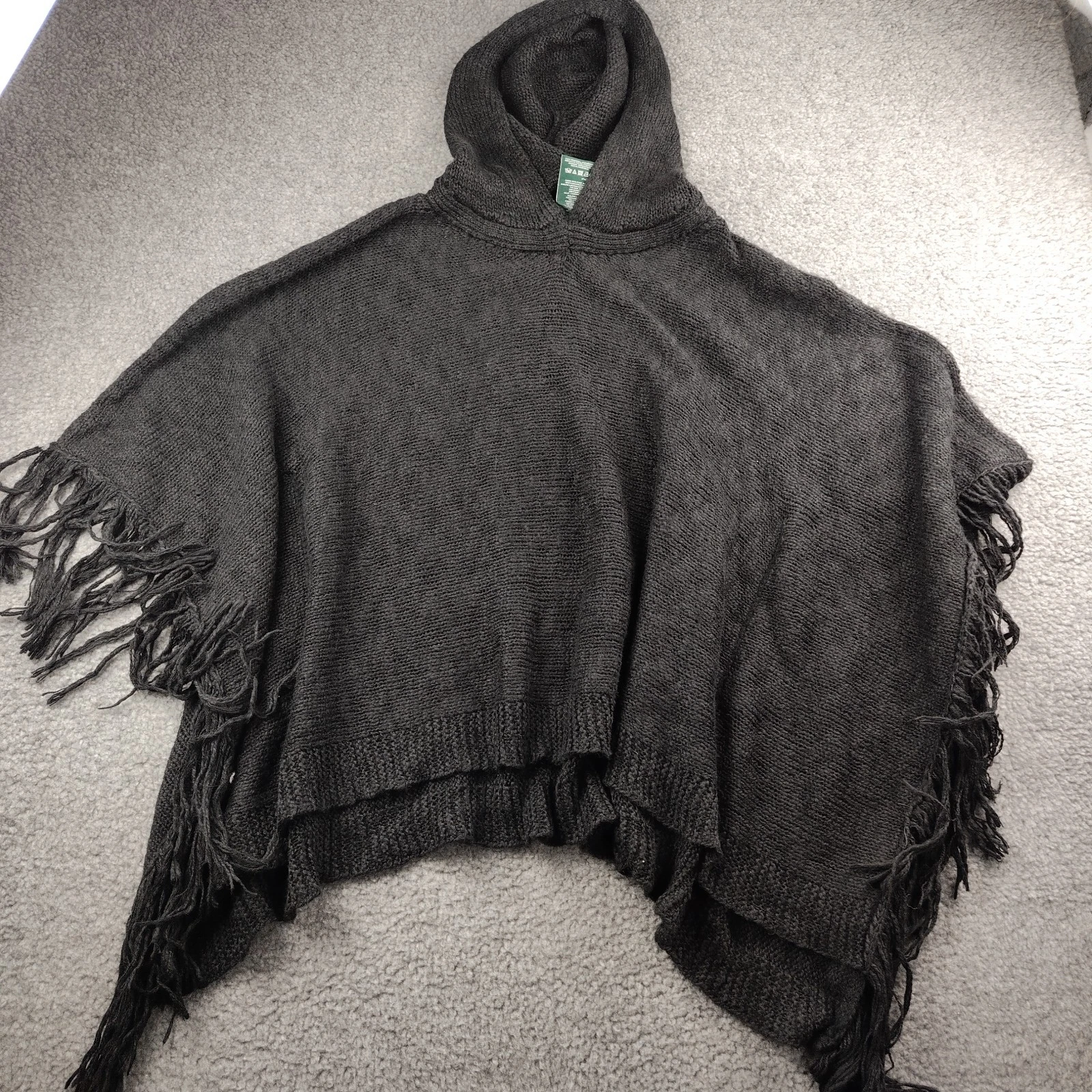 Lauren Ralph Lauren Poncho Sweater Hooded Fringe Black Knit Boho Beach
Opens in a new window or tab