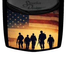 Beige Rustic American Flag Soldiers Truck Hood Wrap Vinyl Car Graphic Decal