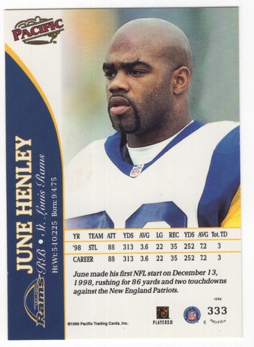 1999 Pacific Football Set Break - Cards #226-450 Pt.2 - 第 185/373 張圖片
