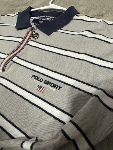 Vtg 90’s POLO Ralph Lauren SPORT 1/2 Zip STRIPED PULLOVER Shirt XL - Picture 5 of 11