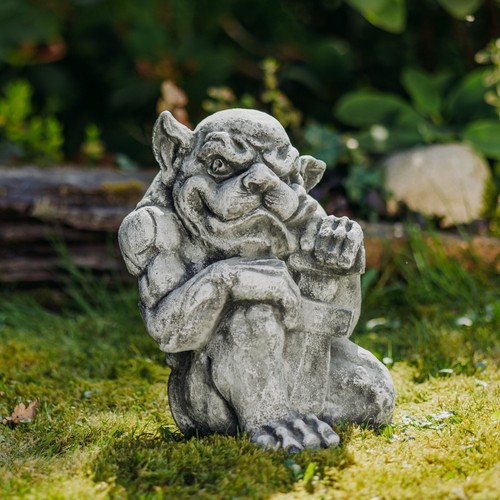 Gargoyle mit Schwert Wächter Steinfigur 31 cm 15 kg Grau Beton frostsicher - Bild 7 von 11