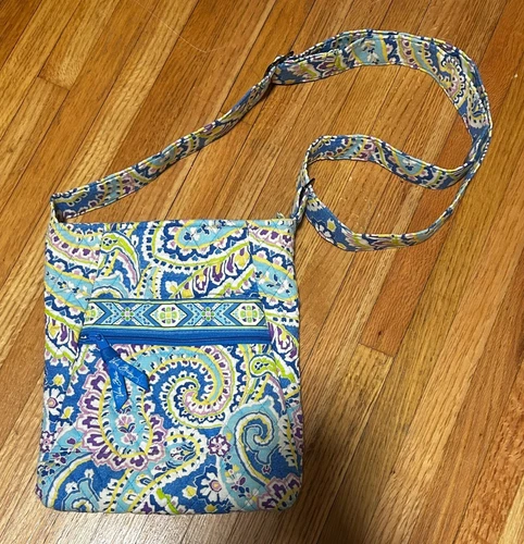Vera Bradley Capri Blue Crossbody Hipster Purse Handbag Pastel Paisley Retired