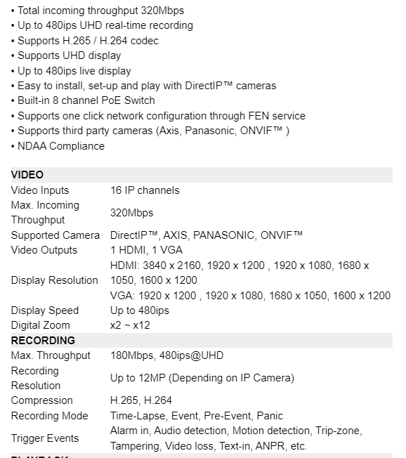 IDIS DR-2516P 4K NVR Recorder 8ch Built-in PoE 1GBit Port,