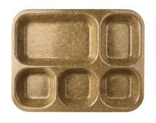 Two US Bolta 1953 Brown Melamine Segmented Cafeteria Meal Trays 13.5 x 7.5"