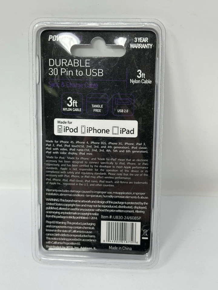 PowerXcel 30-Pin MFI 3-Foot USB Charging Cable - Purple - Image 2 of 2