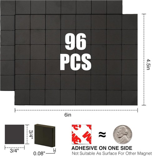 Magnetic Squares with 3M Adhesive Backing(96 PCS Each 3/4" X 3/4"),Self Sticky P - Picture 2 of 7