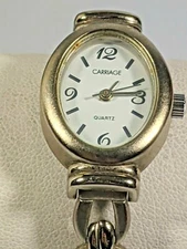Carriage by Timex Silver Tone White Face Bracelet Watch 7.5 Inch