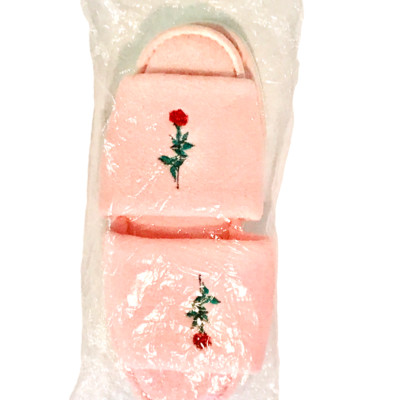 Lord & Taylor Rose Slippers Pink Embroidered Easy On OS NEW Sealed Sweet Gift