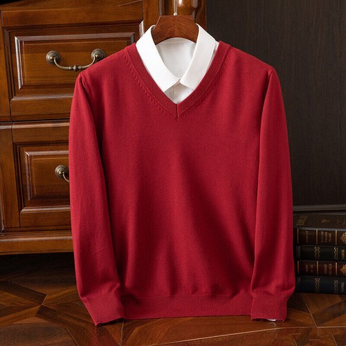Men's Casual Business V-Neck Knit Sweater Long Sleeve Pullover Warm Base Layer - Picture 5 of 41
