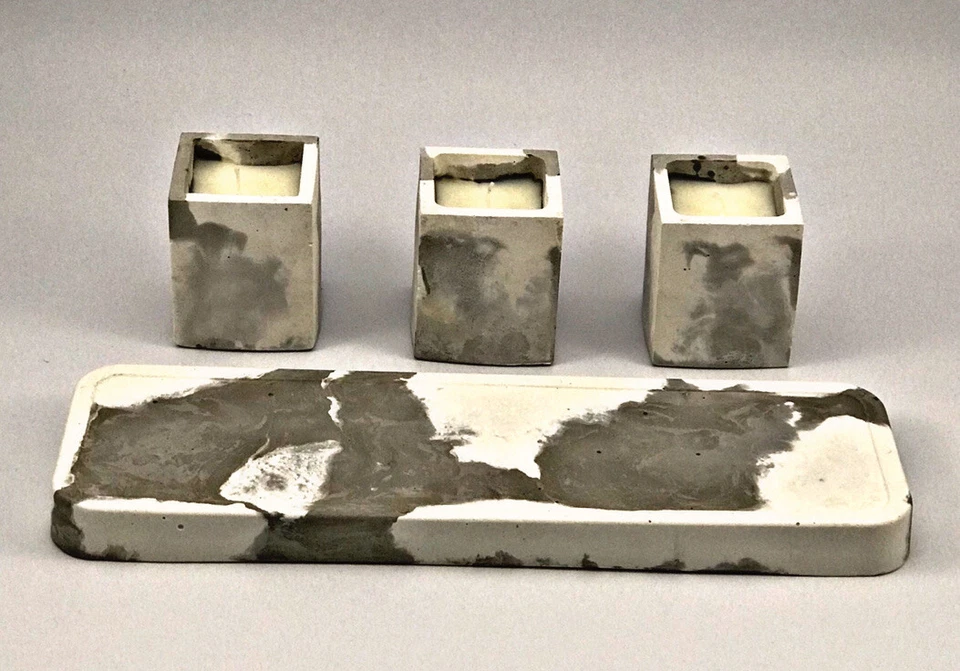 4 Pcs Marble Square Highly Scented Candles And Tray Handmade White Grey Gift Set - Image 3 of 4