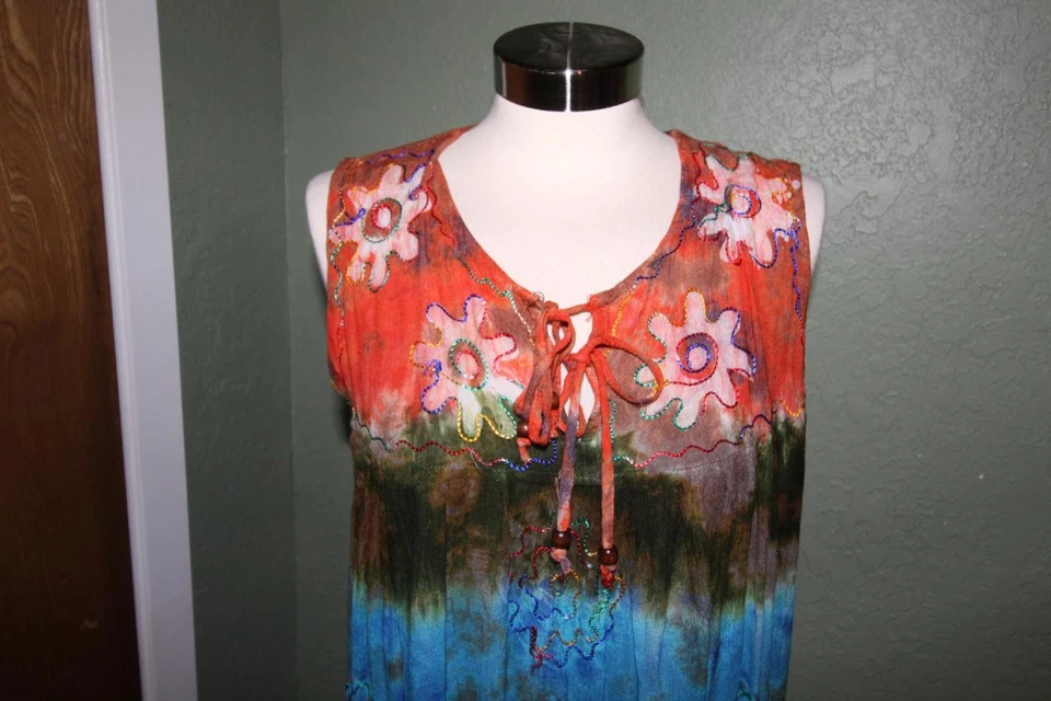 Nuevo con etiquetas Túnica Hilos Sagrados Top Talla Única Bohemio Boho Hippie Gitano Bebé Muñeca Batik Foto 2 de 4