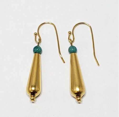 Egyptian Turquoise Gold Drop Earrings - Cleopatra Style - Picture 1 of 2