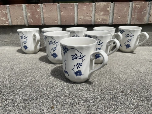 Vintage Myott “Finlandia” Churchill China Coffee Mugs Blue & White 4” Set Of 8